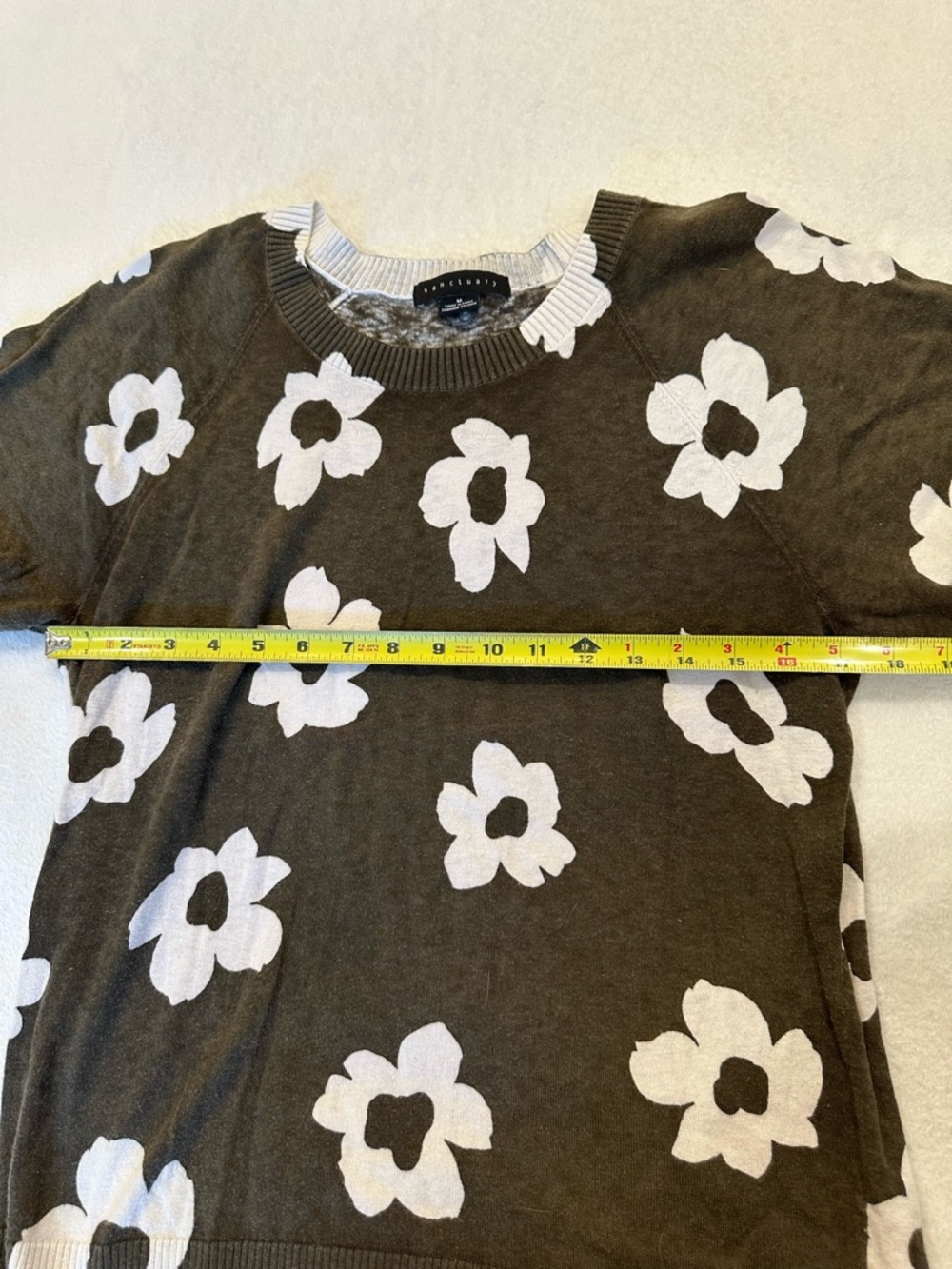 Anthropologie Sanctuary Sunny Days Olive Knit Sweater with Cream Floral Print - Picture 5 of 10